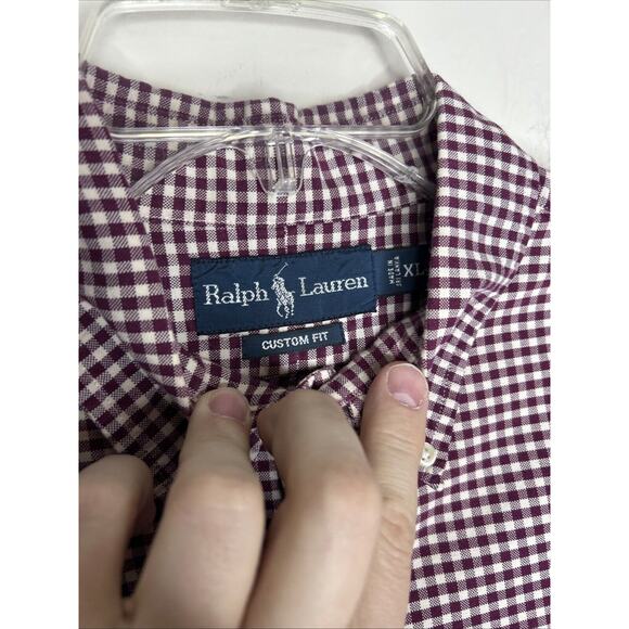 Vintage Ralph Lauren Men’s Custom Fit Button Down Shirt XL Red White Checkered - Picture 4 of 7
